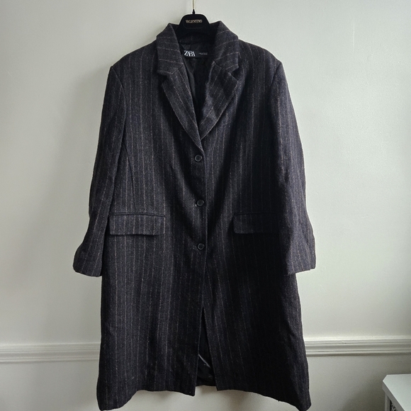 New Zara Manteco Wool Striped Coat ZW Collection 8912/760 Size Large NWT - Picture 15 of 16